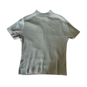 Studio Works Women's Ribbed Beige Tan Mock neck Short Sleeve Tee